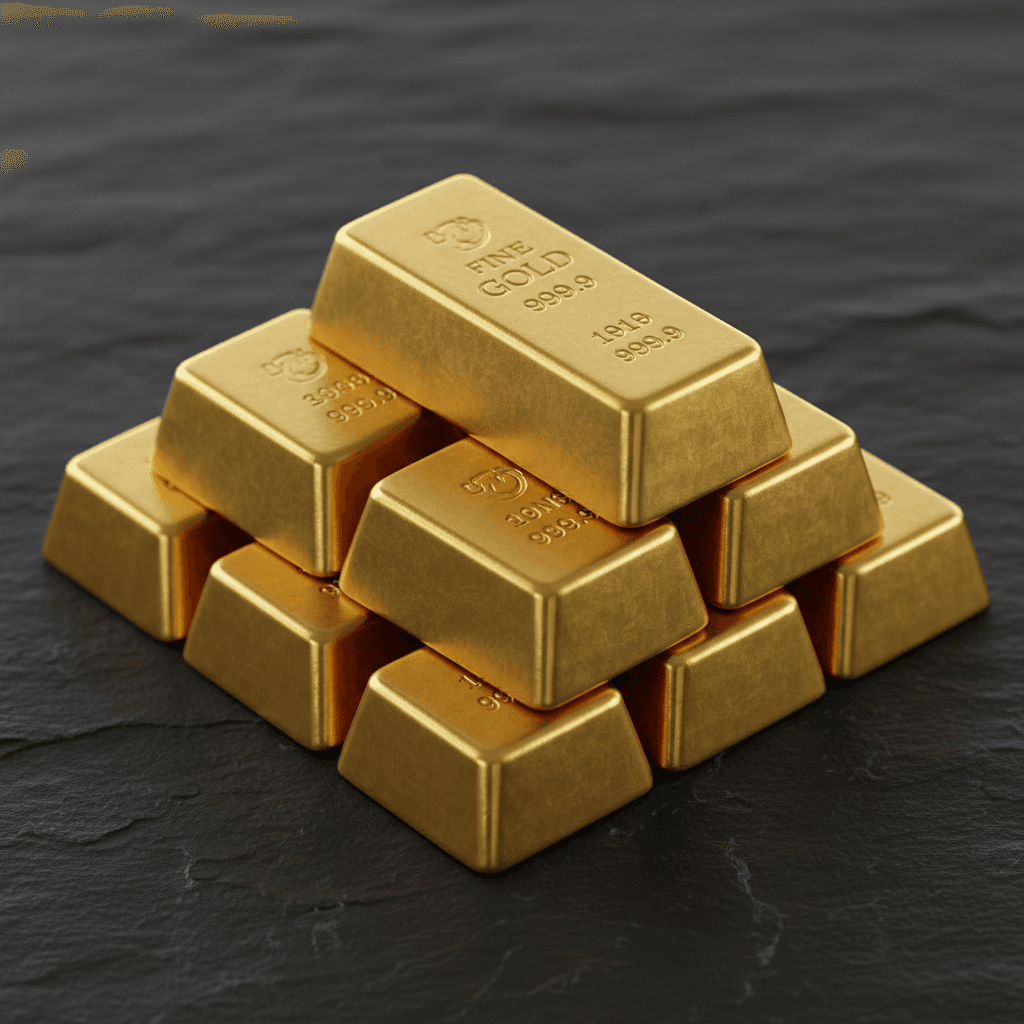 Stacked gold bars with a soft gleam on a dark surface