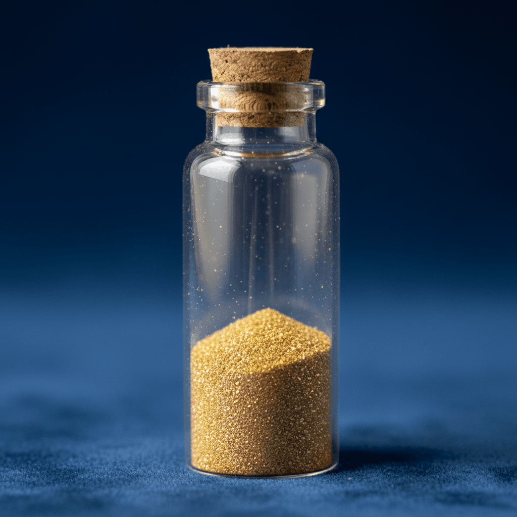 Gold dust in a glass container
