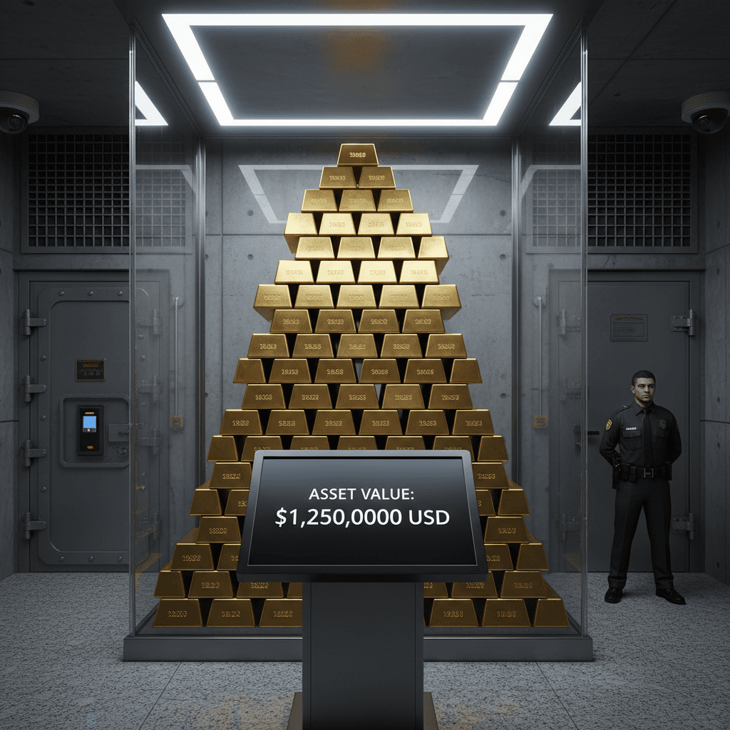 Refined gold bars stacked for inspection