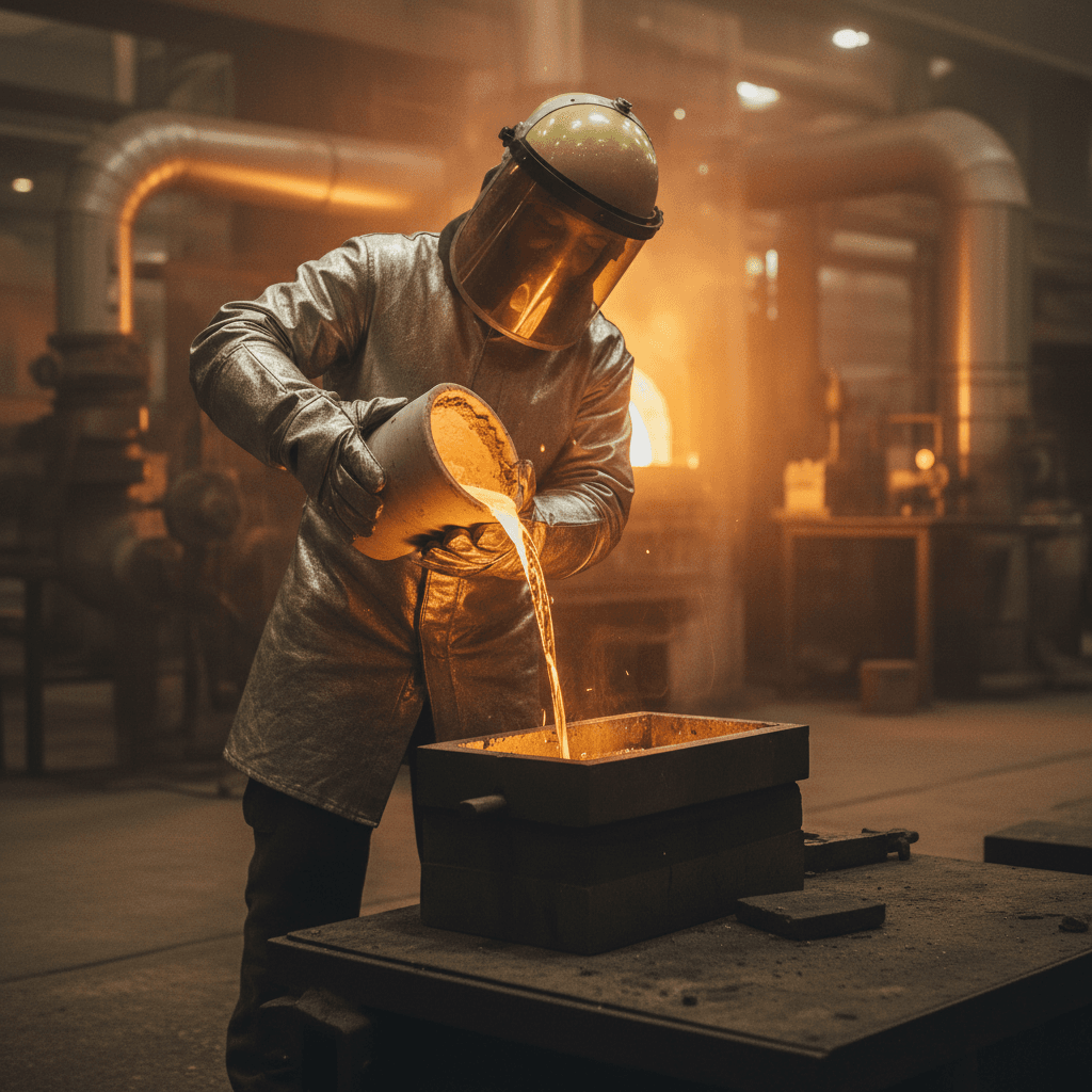 Molten gold being poured into a mold