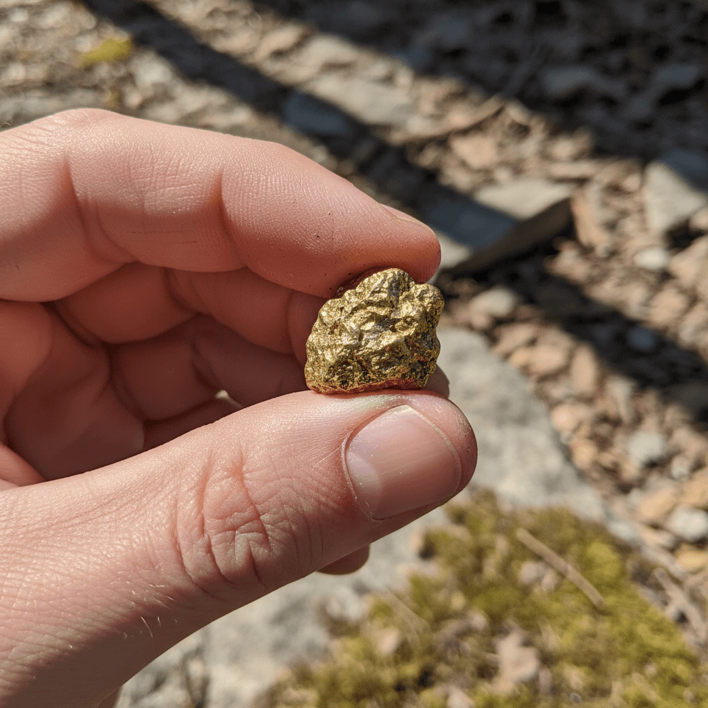 Gold nugget held up for a close look